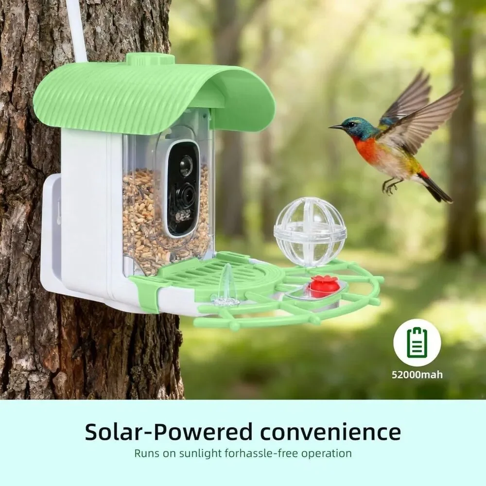 Smart Bird Feeder with Camera 2K, AI Bird Identification, Solar Powered WiFi